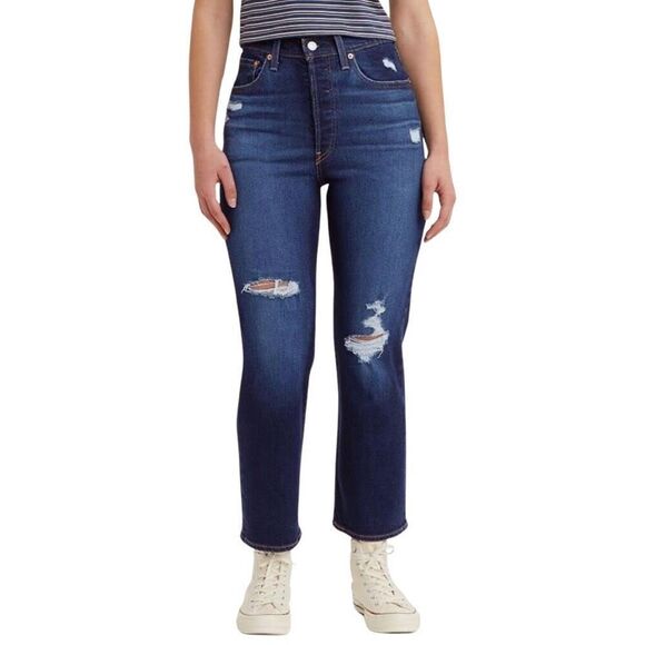 Levi’s Women’s Ribcage Ankle Straight Dark Distressed Jeans Size 26 NWT $80 - Picture 1 of 8